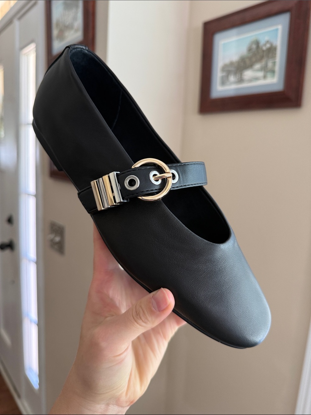 Steve Madden Black Mary Jane Flat with Gold-Tone Buckle